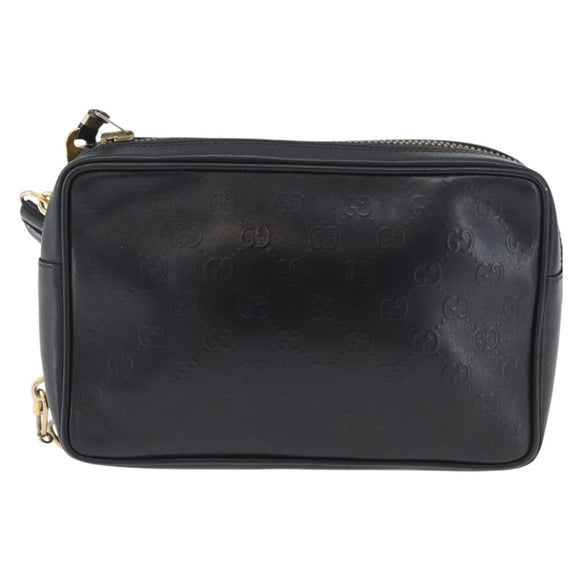 GUCCI GG Supreme Hand Bag Leather Black Gold Auth ep13702