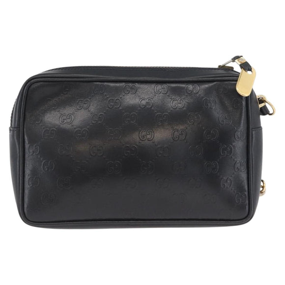 GUCCI GG Supreme Hand Bag Leather Black Gold Auth ep13702