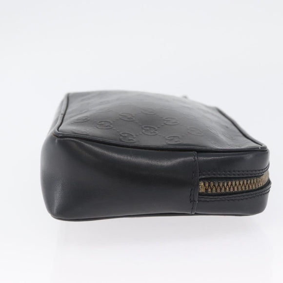GUCCI GG Supreme Hand Bag Leather Black Gold Auth ep13702