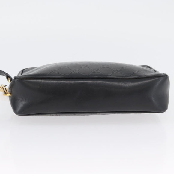 GUCCI GG Supreme Hand Bag Leather Black Gold Auth ep13702
