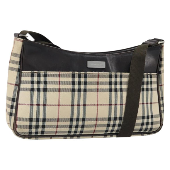 BURBERRY Nova Check Shoulder Bag Canvas Beige Silver Auth ep13710