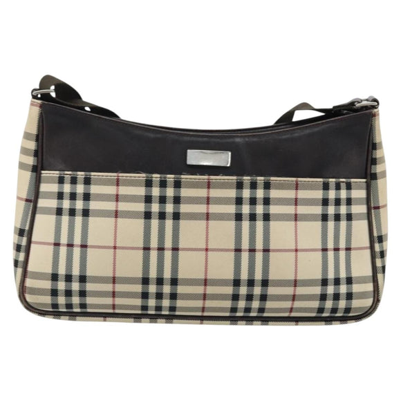 BURBERRY Nova Check Shoulder Bag Canvas Beige Silver Auth ep13710