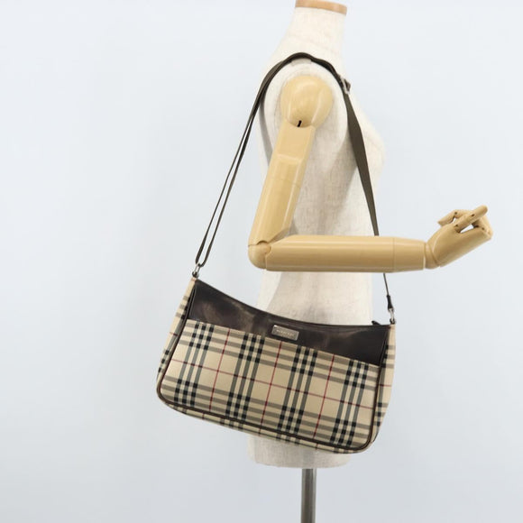 BURBERRY Nova Check Shoulder Bag Canvas Beige Silver Auth ep13710