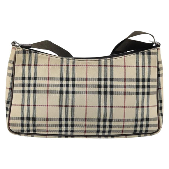 BURBERRY Nova Check Shoulder Bag Canvas Beige Silver Auth ep13710