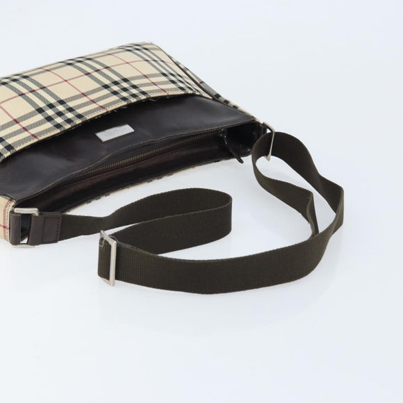 BURBERRY Nova Check Shoulder Bag Canvas Beige Silver Auth ep13710