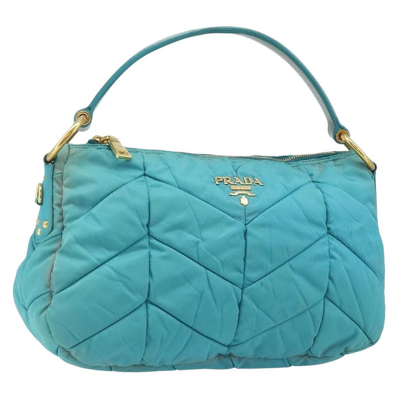 PRADA Shoulder Bag Nylon Light Blue Gold Auth ep13715