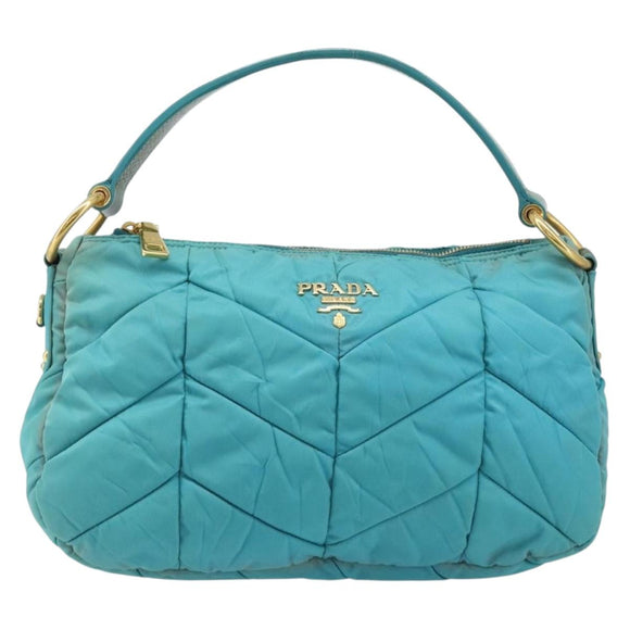 PRADA Shoulder Bag Nylon Light Blue Gold Auth ep13715