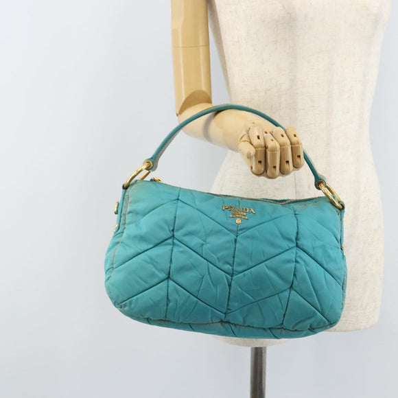 PRADA Shoulder Bag Nylon Light Blue Gold Auth ep13715