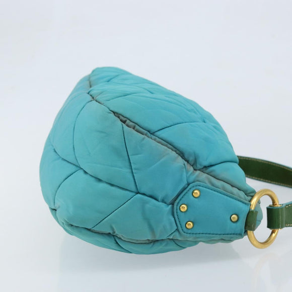 PRADA Shoulder Bag Nylon Light Blue Gold Auth ep13715