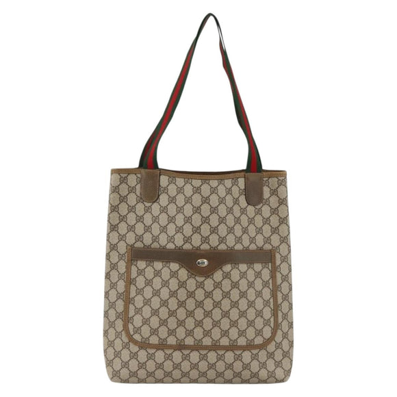 GUCCI GG Supreme Web Sherry Line Tote Bag PVC Beige 39 02 003 Auth ep13723