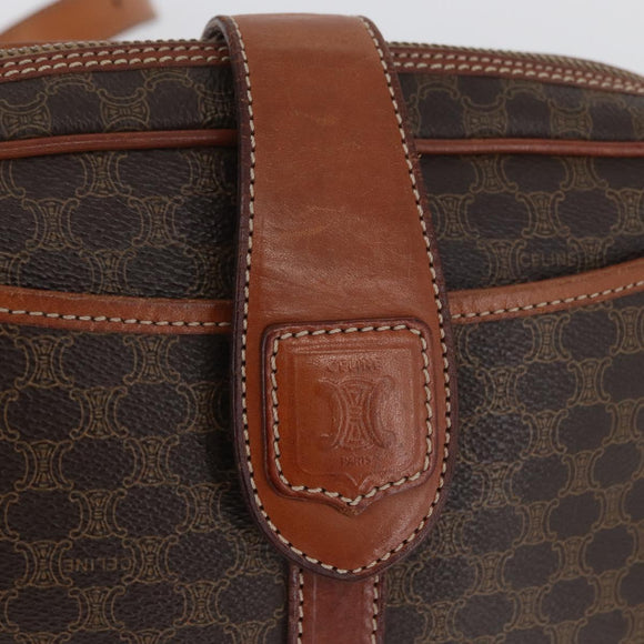 CELINE Macadam Canvas Shoulder Bag PVC Leather Brown Gold Auth ep13731