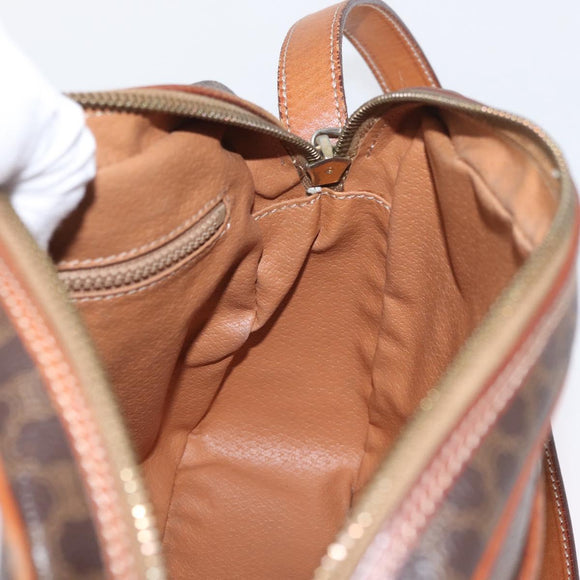CELINE Macadam Canvas Shoulder Bag PVC Leather Brown Gold Auth ep13731
