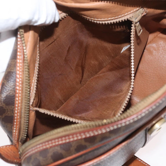 CELINE Macadam Canvas Shoulder Bag PVC Leather Brown Gold Auth ep13731