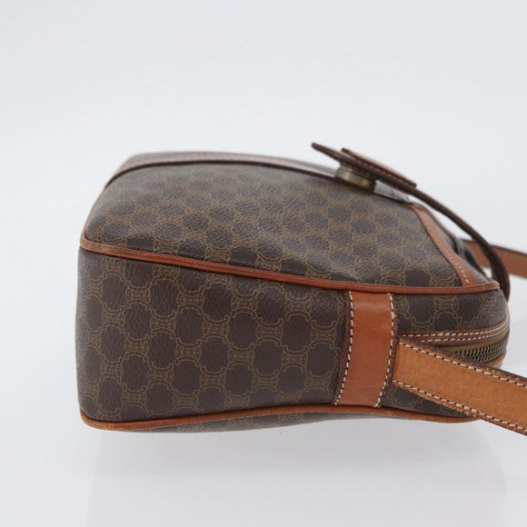 CELINE Macadam Canvas Shoulder Bag PVC Leather Brown Gold Auth ep13731