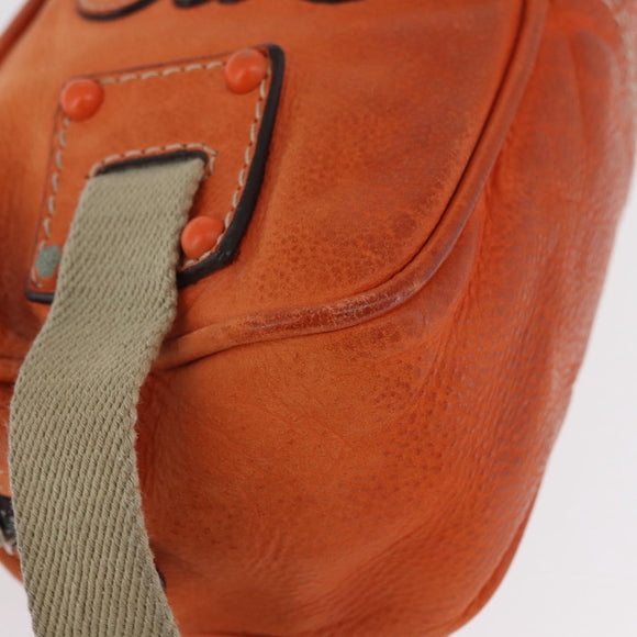 LOEWE Hand Bag Leather Orange Silver Auth ep13732