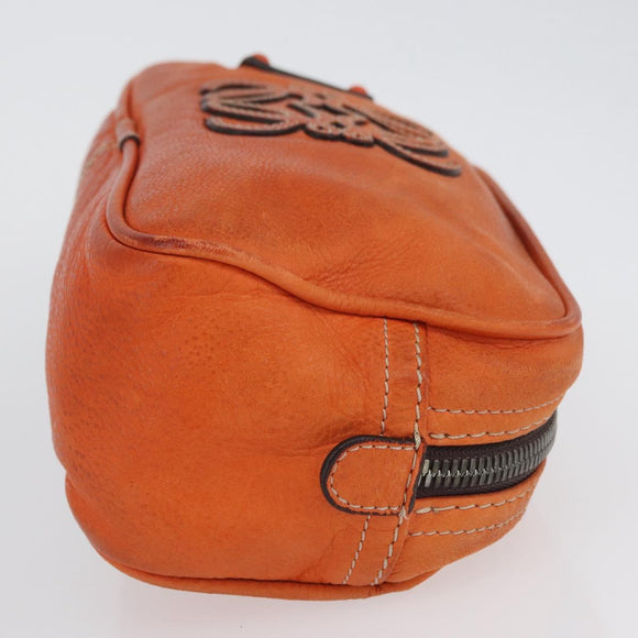 LOEWE Hand Bag Leather Orange Silver Auth ep13732