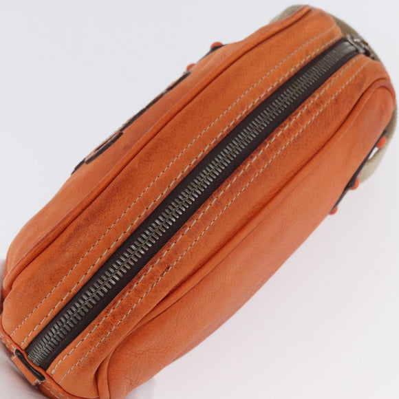LOEWE Hand Bag Leather Orange Silver Auth ep13732