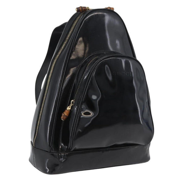 GUCCI Bamboo Body Bag Patent leather Black Gold 003 2113 0027 Auth ep13733
