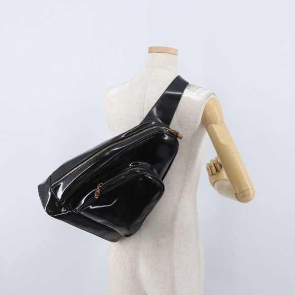 GUCCI Bamboo Body Bag Patent leather Black Gold 003 2113 0027 Auth ep13733