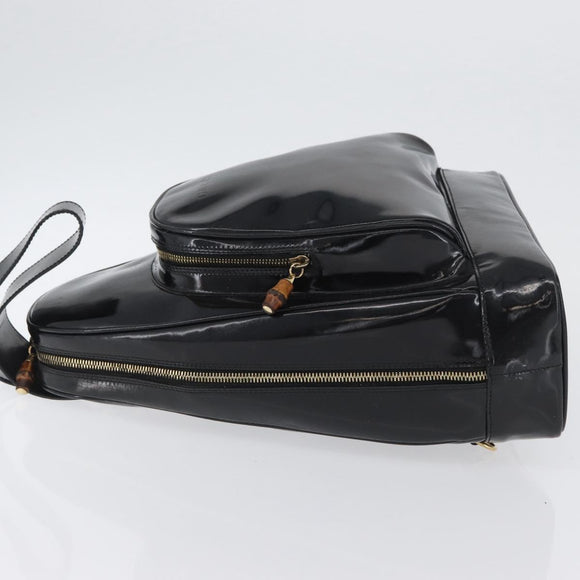 GUCCI Bamboo Body Bag Patent leather Black Gold 003 2113 0027 Auth ep13733