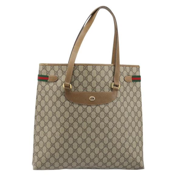 GUCCI GG Supreme Web Sherry Line Tote Bag PVC Beige Gold 39 02 091 Auth ep13740