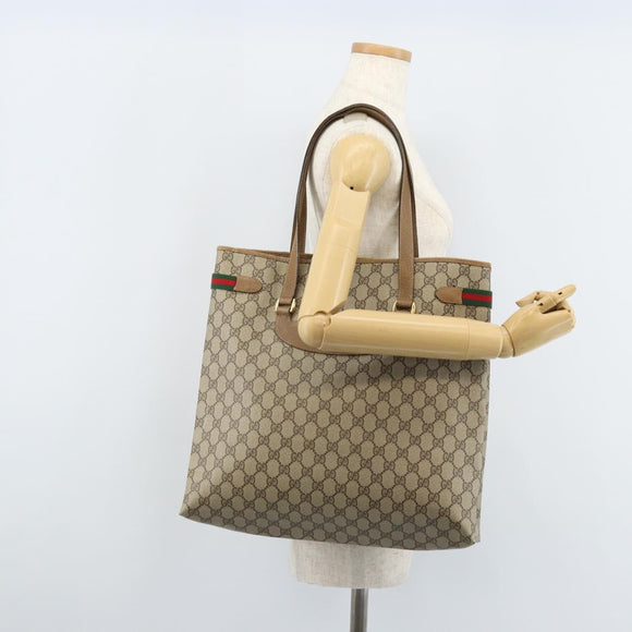 GUCCI GG Supreme Web Sherry Line Tote Bag PVC Beige Gold 39 02 091 Auth ep13740