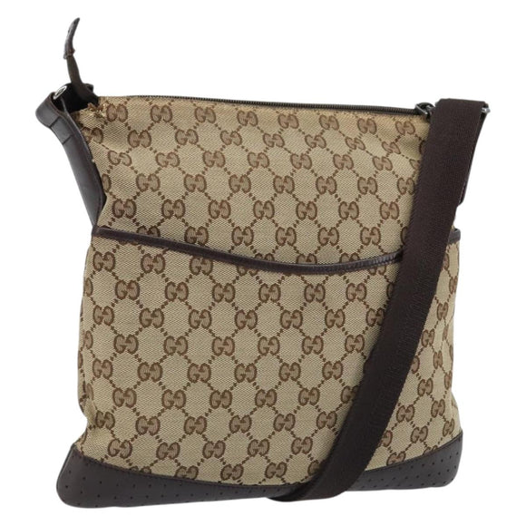 GUCCI GG Canvas Shoulder Bag Beige Silver 145857 Auth ep13742