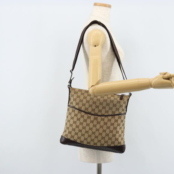 GUCCI GG Canvas Shoulder Bag Beige Silver 145857 Auth ep13742