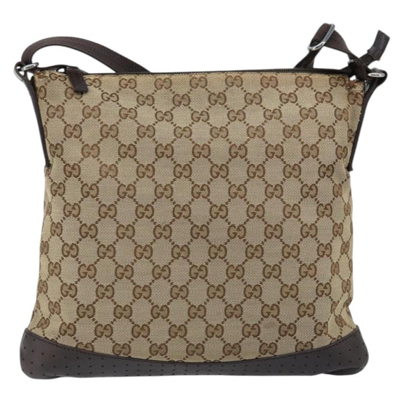 GUCCI GG Canvas Shoulder Bag Beige Silver 145857 Auth ep13742