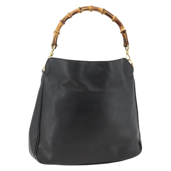 GUCCI Bamboo Hand Bag Leather Black Gold 001 123 1699 Auth ep13750