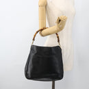 GUCCI Bamboo Hand Bag Leather Black Gold 001 123 1699 Auth ep13750-21