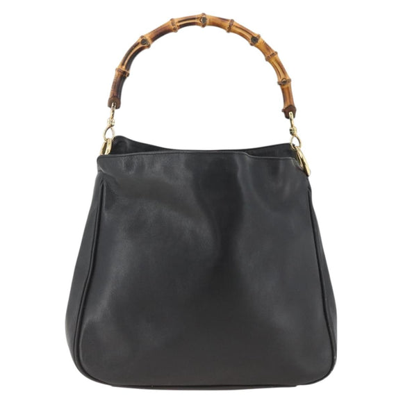 GUCCI Bamboo Hand Bag Leather Black Gold 001 123 1699 Auth ep13750