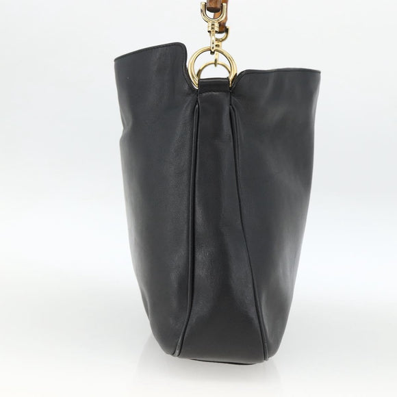 GUCCI Bamboo Hand Bag Leather Black Gold 001 123 1699 Auth ep13750