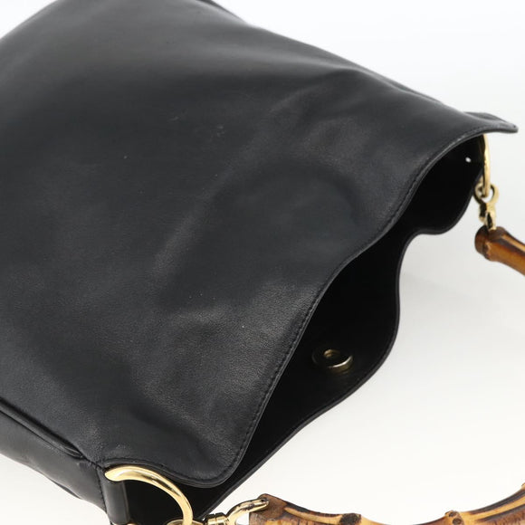 GUCCI Bamboo Hand Bag Leather Black Gold 001 123 1699 Auth ep13750