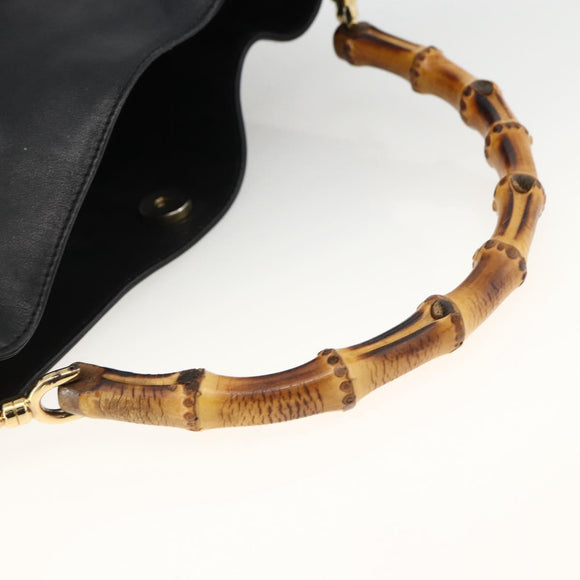 GUCCI Bamboo Hand Bag Leather Black Gold 001 123 1699 Auth ep13750