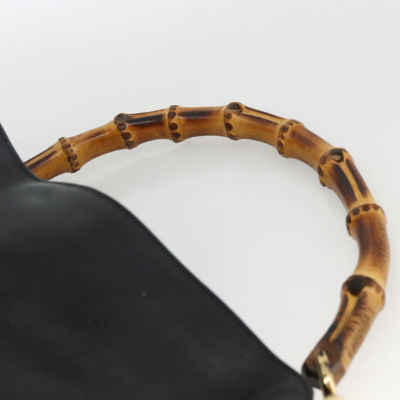 GUCCI Bamboo Hand Bag Leather Black Gold 001 123 1699 Auth ep13750