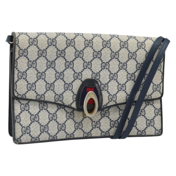 GUCCI GG Supreme Sherry Line Shoulder Bag PVC Navy Gold Auth ep13751