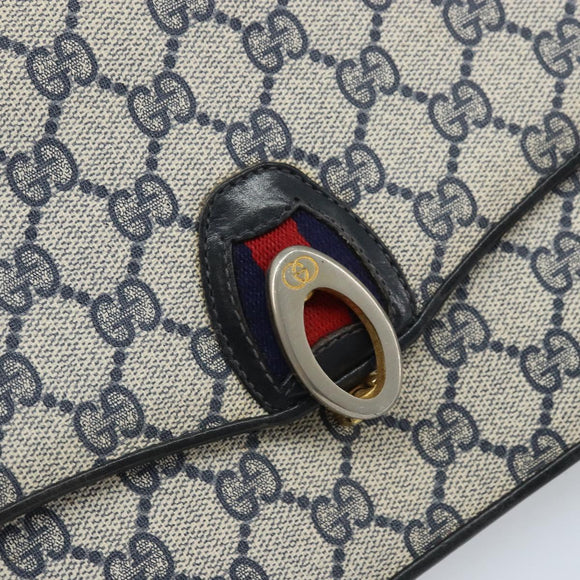 GUCCI GG Supreme Sherry Line Shoulder Bag PVC Navy Gold Auth ep13751