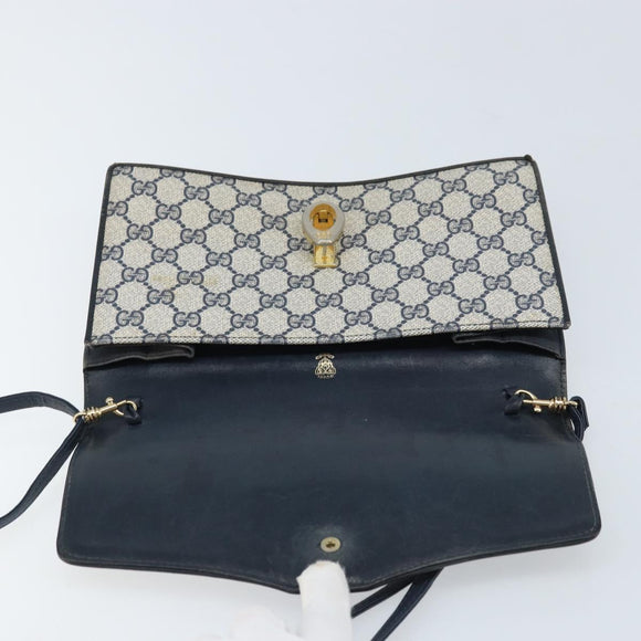 GUCCI GG Supreme Sherry Line Shoulder Bag PVC Navy Gold Auth ep13751