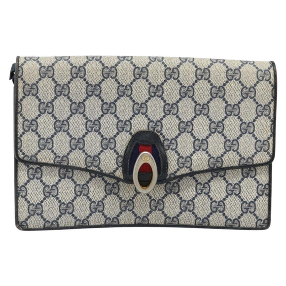 GUCCI GG Supreme Sherry Line Shoulder Bag PVC Navy Gold Auth ep13751