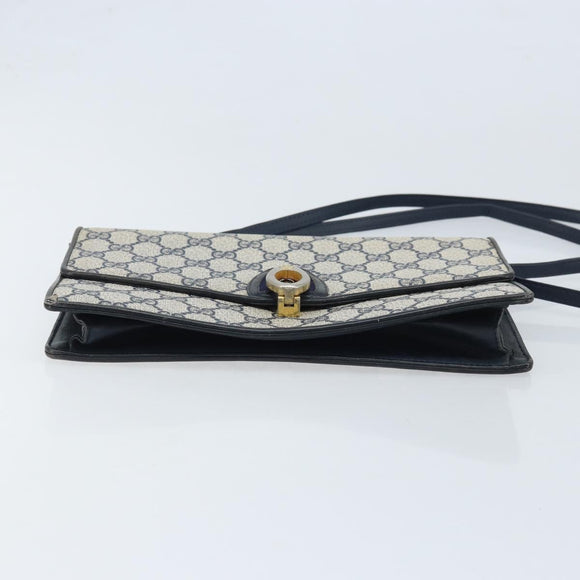 GUCCI GG Supreme Sherry Line Shoulder Bag PVC Navy Gold Auth ep13751