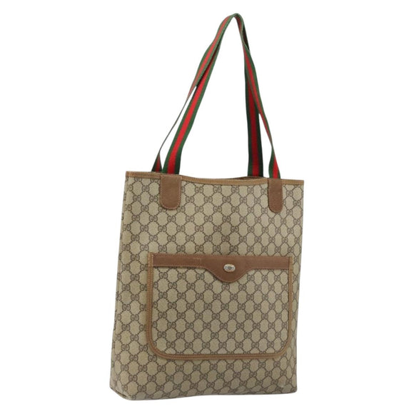 GUCCI GG Supreme Web Sherry Line Tote Bag PVC Beige 39 02 003 Auth ep13759