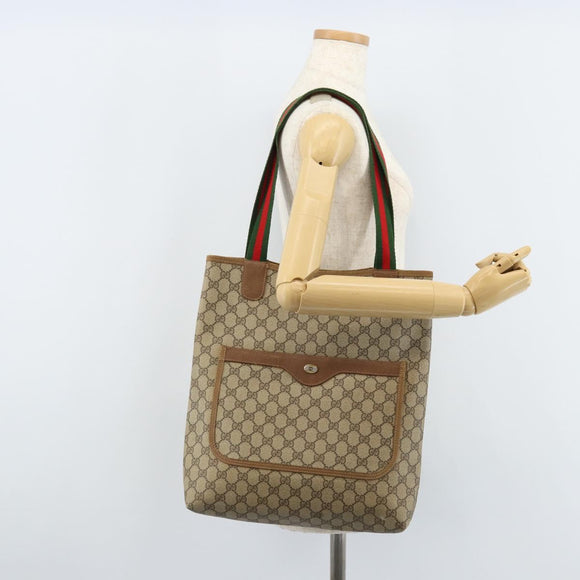 GUCCI GG Supreme Web Sherry Line Tote Bag PVC Beige 39 02 003 Auth ep13759