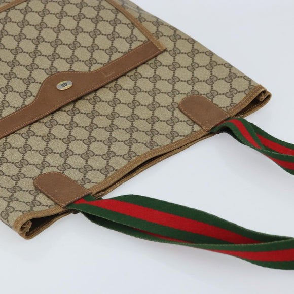 GUCCI GG Supreme Web Sherry Line Tote Bag PVC Beige 39 02 003 Auth ep13759