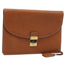 GUCCI Clutch Bag Leather Brown Gold Auth ep13771-1