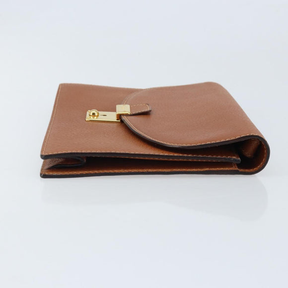 GUCCI Clutch Bag Leather Brown Gold Auth ep13771