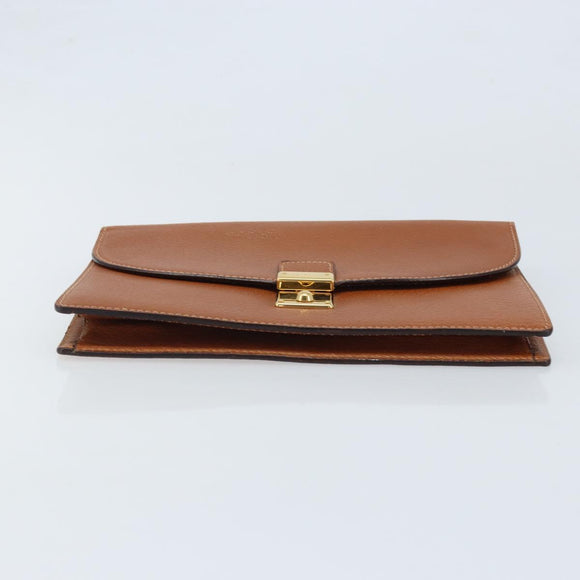 GUCCI Clutch Bag Leather Brown Gold Auth ep13771