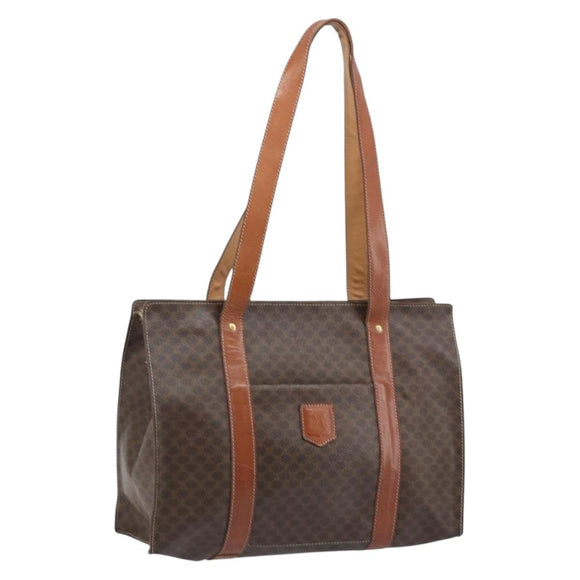 CELINE Macadam Canvas Tragetasche PVC Leder Braun Gold Auth ep13781