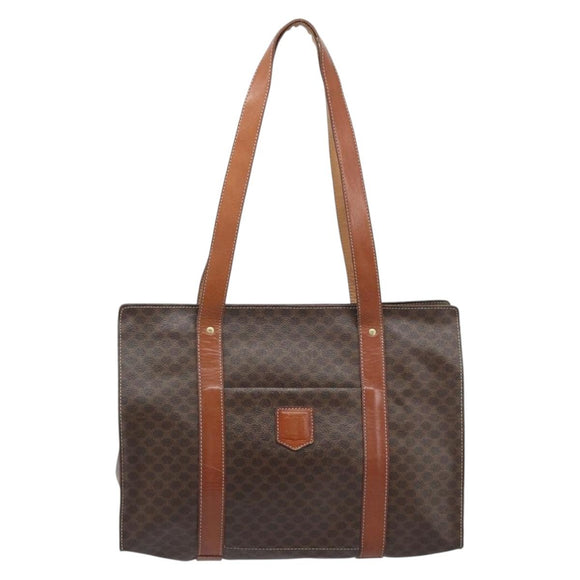 CELINE Macadam Canvas Tragetasche PVC Leder Braun Gold Auth ep13781