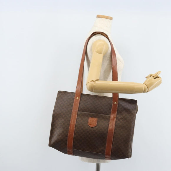 CELINE Macadam Canvas Tragetasche PVC Leder Braun Gold Auth ep13781